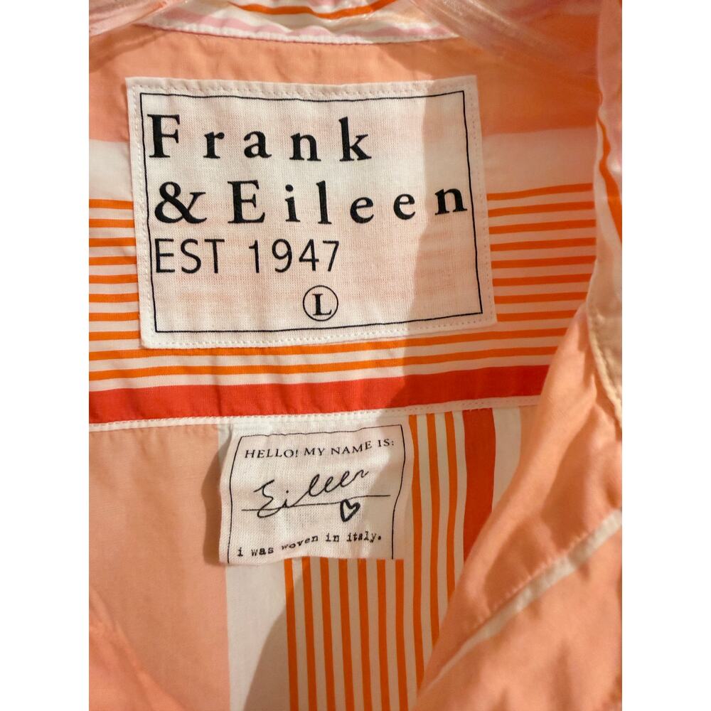 Frank & Eileen Eileen Italian Cotton Button Front Shirt L Pink Orange Stripe - Picture 2 of 7